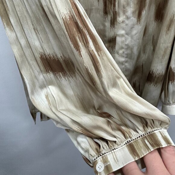 Lafayette 148 Layla Natural Pistachio Button Down Puff Sleeves Satin Shirt XL - Picture 5 of 9